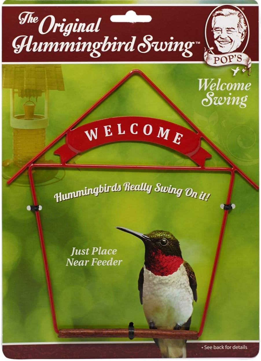 Welcome Home Hummingbird Swing for Outdoors - Perfect Bird Perch for Small Birds - Sturdy Steel Metal Swing Set with Hook Included