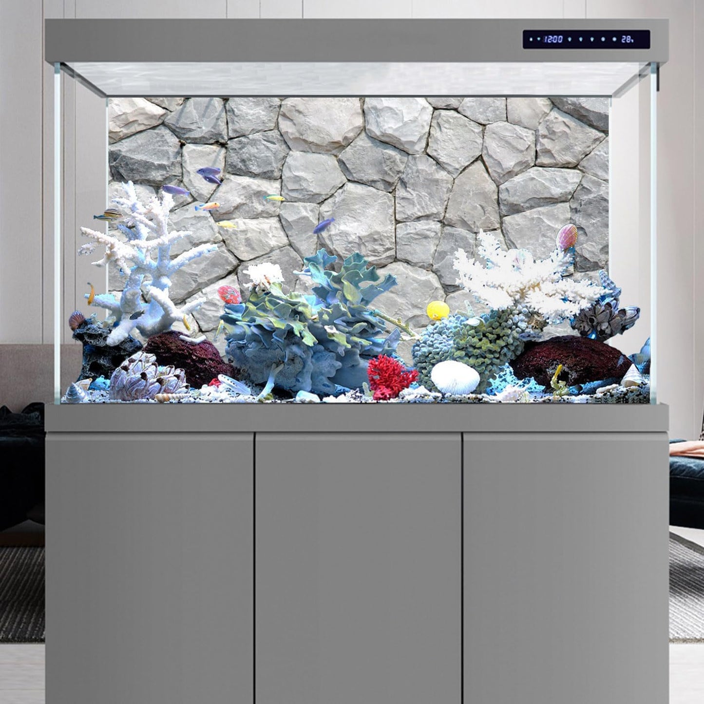 30X18 Inches White Stone Aquarium Background Rocky Fish Tank Background Rock Terrarium Background Durable Polyester Background