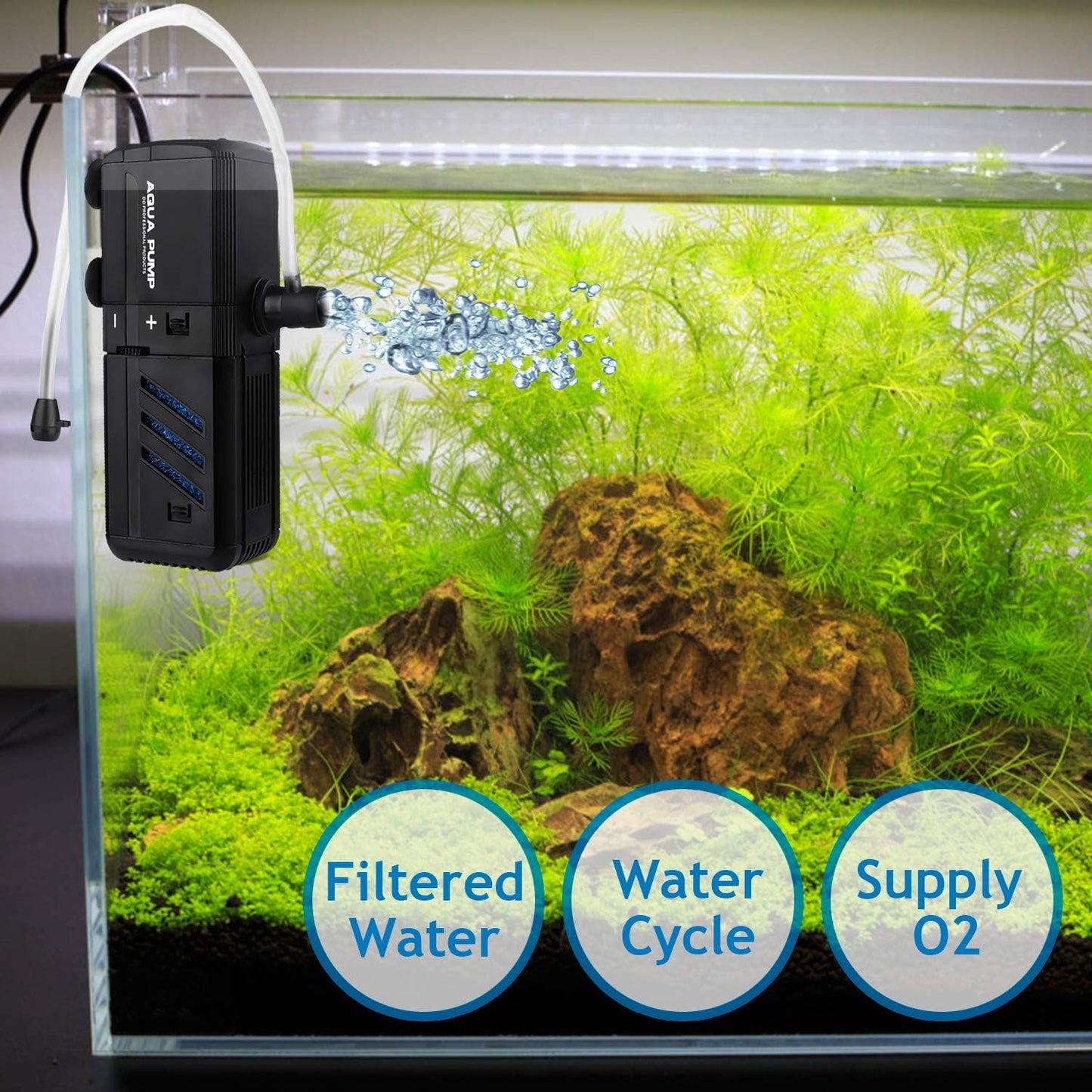 Submersible Aquarium Internal Filter 6W, Adjustable Fish Tank Filter with 132 GPH Water Pump for 1-10 Gallon Fish Tank Black