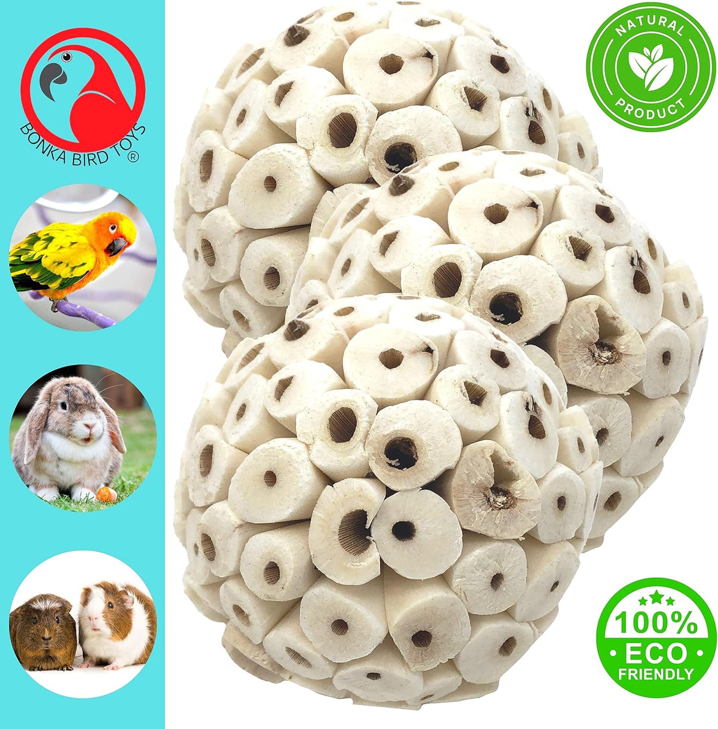 1214 Pk3 All-Natural Sola Atta Balls, 3-Pack, 2" Diameter, Soft and Lightweight Chew and Foot Toys for Birds, Small Pets, and DIY Crafts, Safe for Parrots, Parakeets, and Cockatiels
