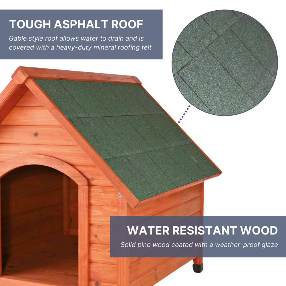 Natura Cottage Dog House, Peaked Roof, Adjustable Legs, Brown, Small
