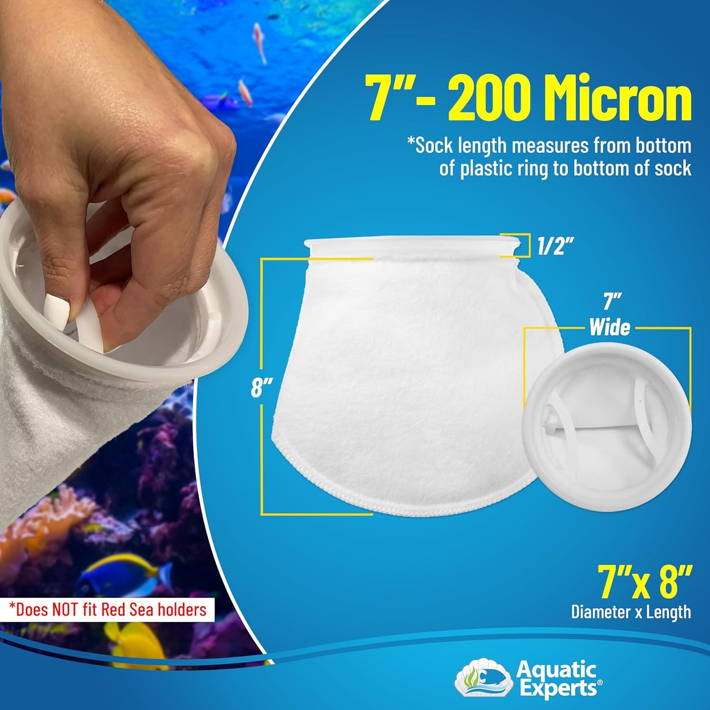 7 Inch Ring Filter Socks 200 Micron, Filter Socks for Saltwater Aquarium, Sump Filter Sock, Felt Aquarium Socks, Reef Filter Sock (2 Pack, 7" X 8")