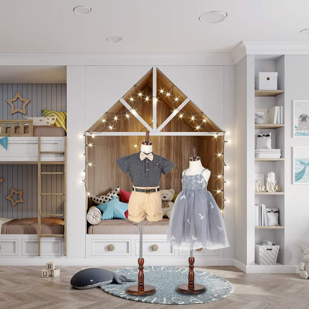 Upgraded Kid Dress Form, 2-3 Years Old, 3-4 Years Old, Toddler Mannequin Torse with Adjustable Rubber Wood Stand for Dress Jewelry Display (3-4 Years Old)