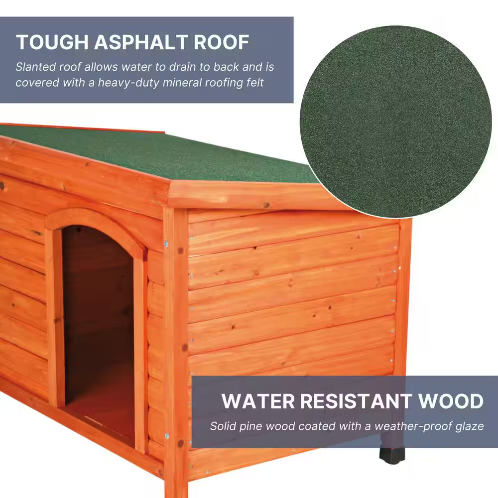 Natura Classic Dog House, Flat Hinged Roof, Adjustable Legs, Brown, Large