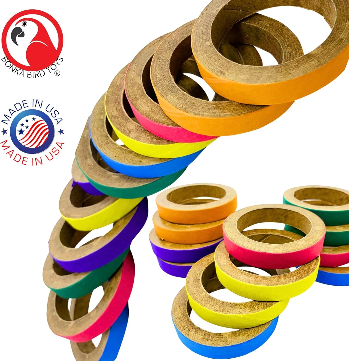 2113 Pk12 Chew Bagels, 12-Pack, 2.75" Diameter, Colorful Compressed Cardboard Rings for Chewing, Foraging, and Cage Enrichment, Safe for Parrots, Parakeets, Cockatiels, and Conures
