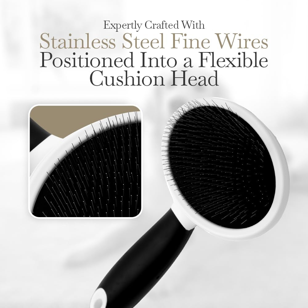 Slicker Pet Brush - Angled Fine Steel Wires - Ergonomically Designed Rubberized Handle for Comfort & Control - Remove Shedding & Matted Hair - Tool for Grooming Dogs & Cat