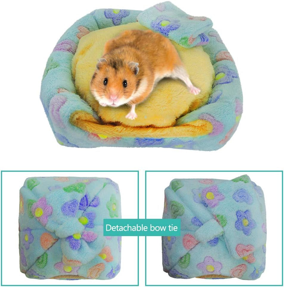 Small Animal Pet Bed, Sleeping House Habitat Nest for Guinea Pig Hamster Hedgehog Rat Chinchilla Hideout Bedding Snuggle Sack Cuddle Cup Cage Accessories with Removable Washable Mat(Blue)