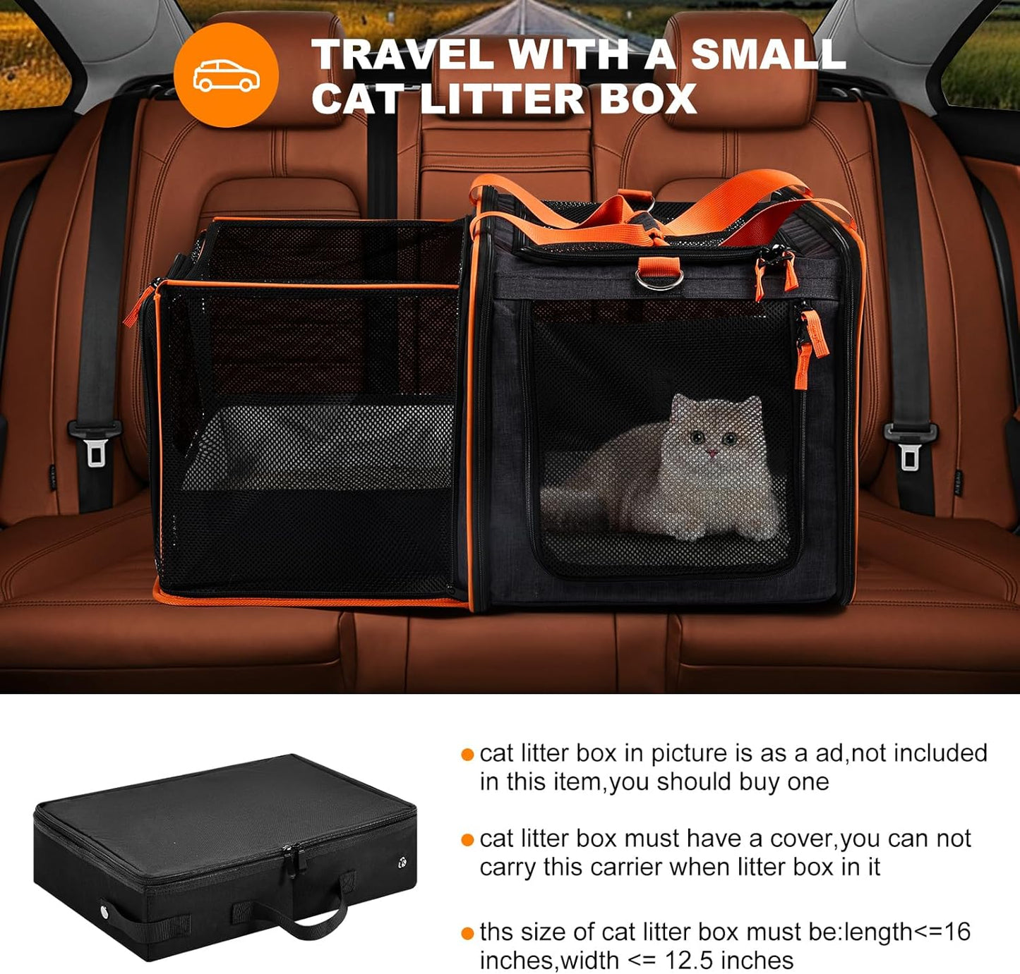 20 X 14 X 14 Inches Expandable Pet Carrier for 1 Large Cat under 25 Lbs,2 Medium Cats/Rabbits 20 Lbs+, 1 Small Dog under 15 Lbs,Cat Crate/Bag for Short Trip/Long Distance Car Travel