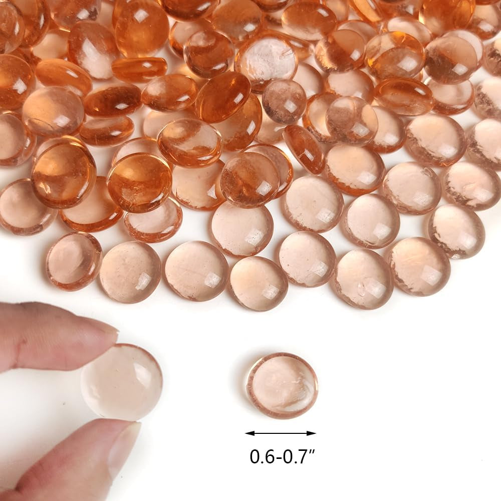 Fall Decoration 2 LB Champagne Flat Marbles Glass Gems Pebbles 3/4 Inch for Vases Fillers,Fire Pit,Arts Crafts,Party Wedding Centerpieces,Mosaics Project,Approx.180-200 Pcs
