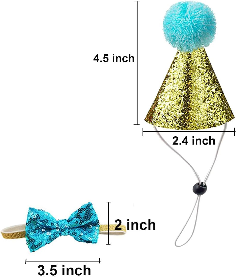 Christmas Pet Party Jazz Hat and Blingbling Bow Tie Breakaway Collar Set, Adjustable Headband for Kitten Puppy Small Dogs Cats (2/Pink+Light Blue)