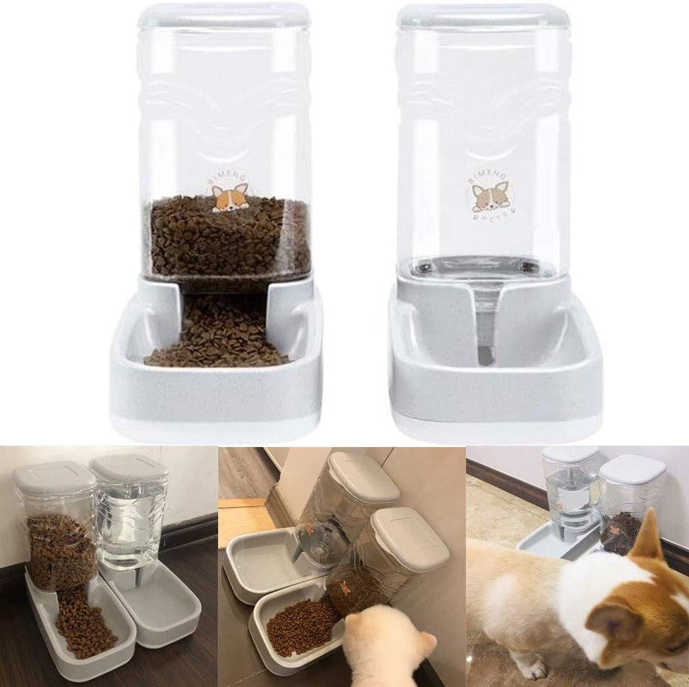 Automatic Pets Feeder and Water Dispenser Set, Dog Cat Gravity Food and Water Dispenser Set with Pet Food Bowl,Easily Clean, 3.8L, for Small Large Pets Puppy Kitten Rabbit