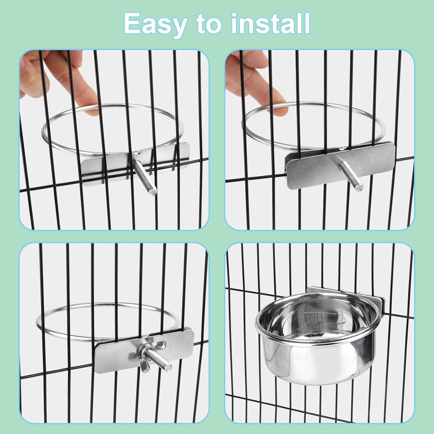 Stainless Steel Bird Food Water Bowl Parrot Cage Accessories for Parakeet Bird Dog Cat Parrot Rabbit (Large,5.5 * 2.3In)