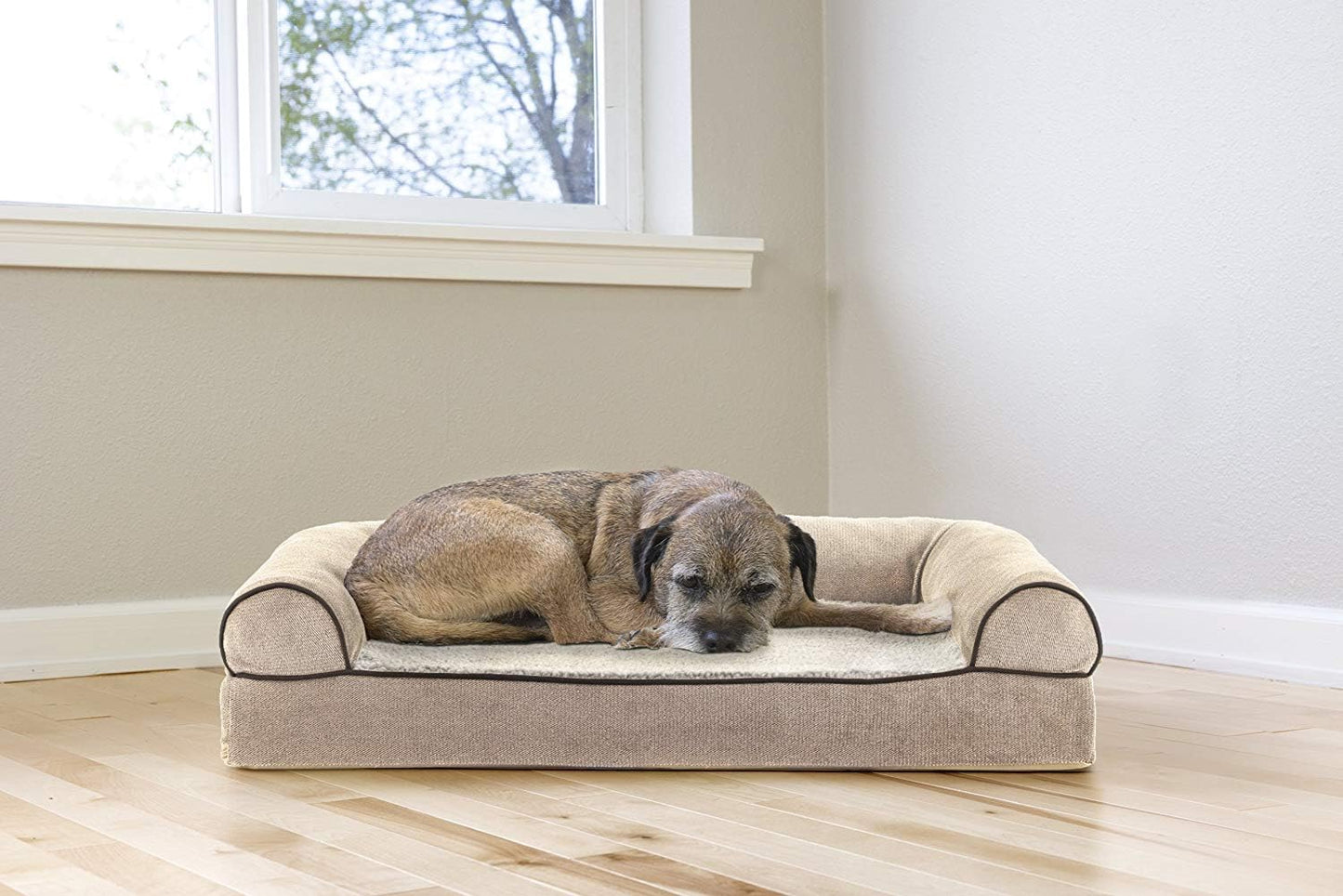 Cooling Gel Dog Bed for Medium/Small Dogs W/ Removable Bolsters & Washable Cover, for Dogs up to 35 Lbs - Sherpa & Chenille Sofa - Cream, Medium