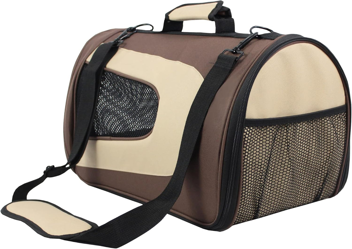 Deluxe Soft Pet Carrier (3 Year Warranty, Airline Approved), Multiple Sizes and Colors Available (18" L X 10" W X 11" H, Brown+Beige)