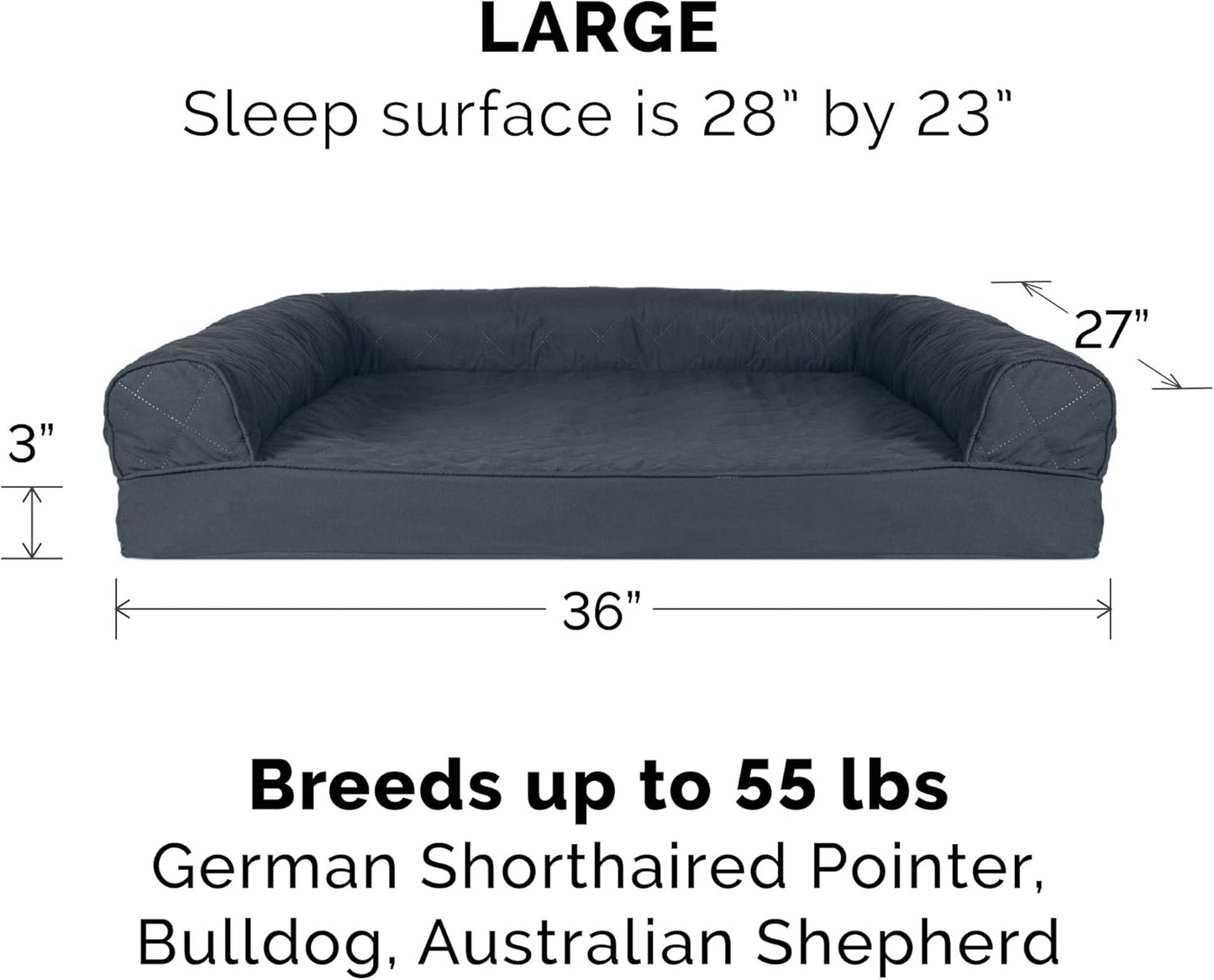Orthopedic Dog Bed for Large/Medium Dogs W/ Removable Bolsters & Washable Cover, for Dogs up to 55 Lbs - Quilted Sofa - Iron Gray, Large