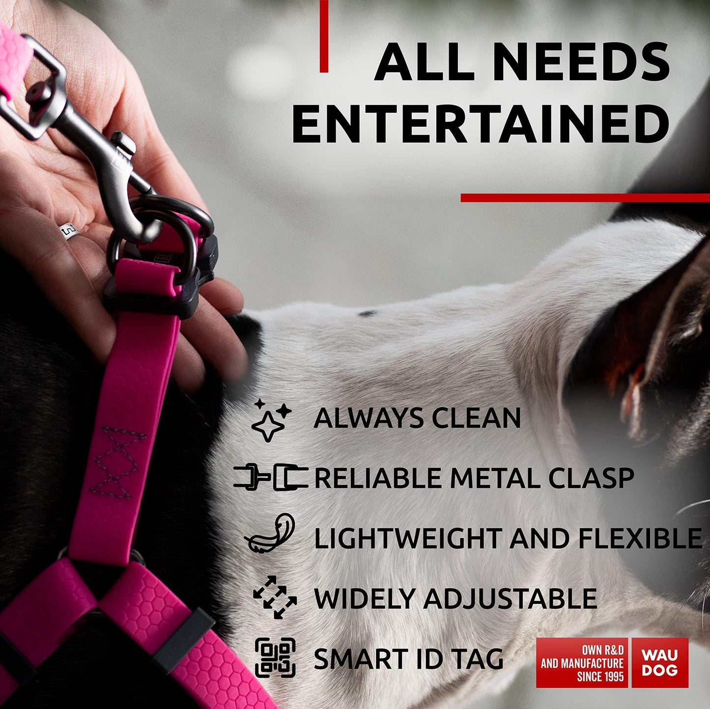 Waterproof Dog Harness Adjustable Dog Harness for Large Dogs Small and Medium Dogs Heavy Duty Dog Harness with Durable Metal Clasp and QR Dog Tag Boy & Girl Dog Harness Pink (20 32In)