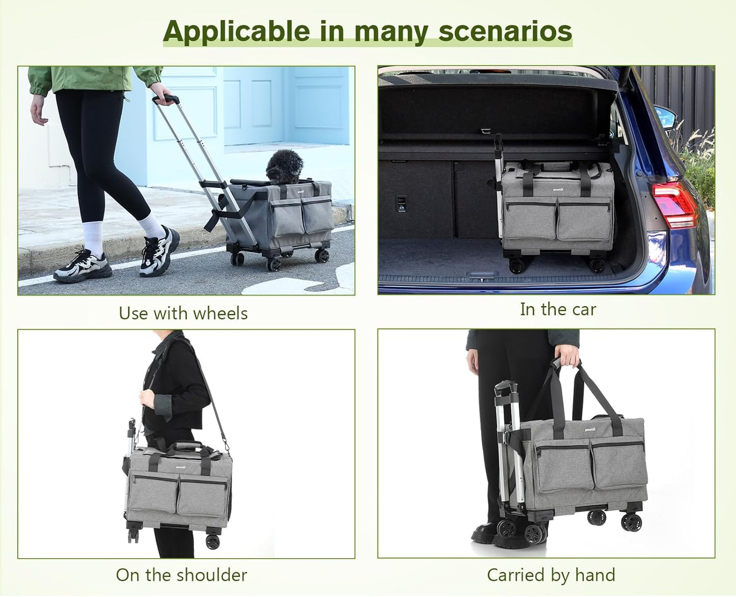 Cat Carrier with Wheels,Steel Wire Frame Cat Carrier, Stable Pet Trolley Bag for Cats, Pet Handbag and Stroller, Portable Cat Carrier Bag for Car Travel Bus Subway, Grey