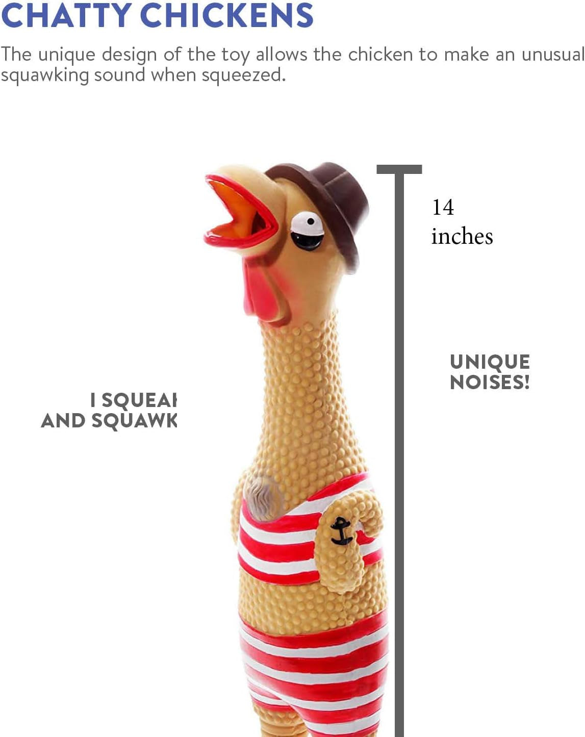 Squawkers Grandpa Gimpy Latex Rubber Chicken Interactive Dog Toy, Large