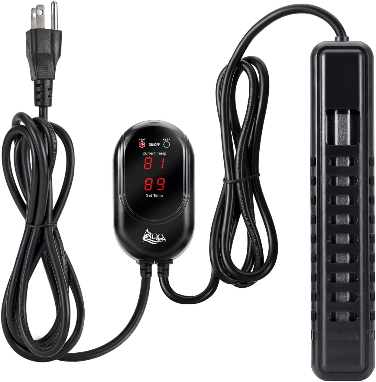 Submersible Aquarium Heater,100W/200W/300W/500W/800W/1000W/1200W Fish Tank Heater,External Temperature Controller LED Temperature Display,Suitable for Saltwater and Freshwater(200W)