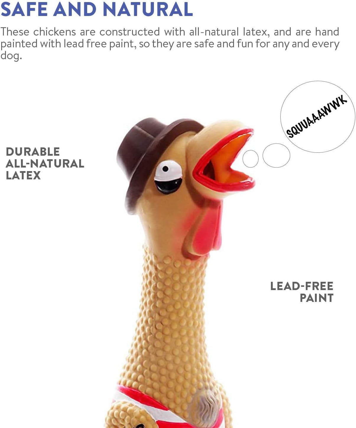 Squawkers Grandpa Gimpy Latex Rubber Chicken Interactive Dog Toy, Large