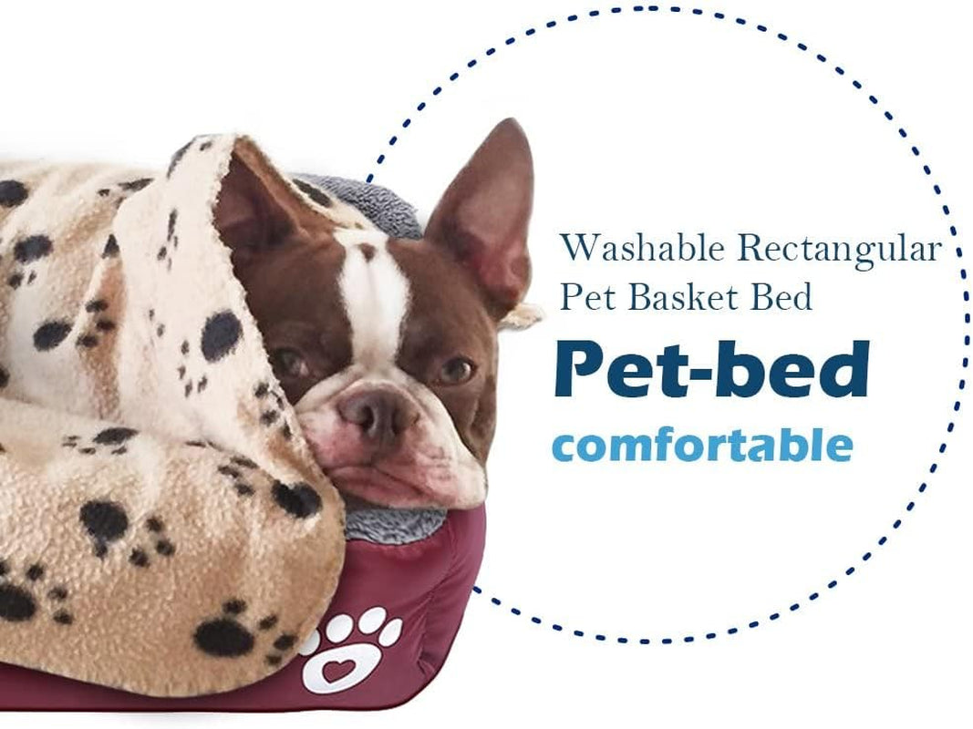 Pet Dog Bed, Washable Rectangular Pet Basket Bed , Durable and 100-Percent Waterproof and Fleece Lining Fit Most Pets (Small, Wine Red)