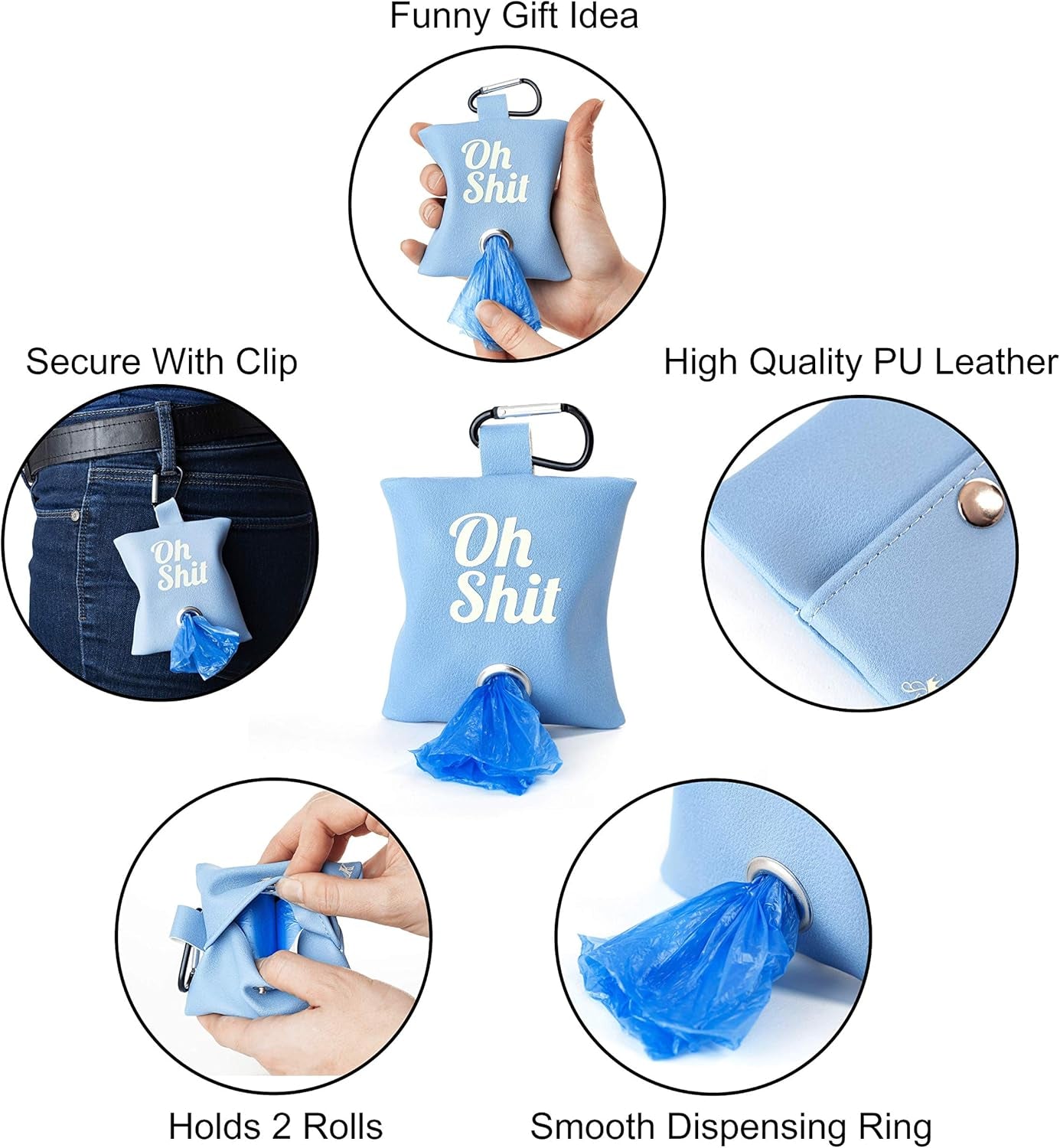 Dog Poop Bag Waste Bag Dispenser Holder Cute Funny (Blue (White Lettering))