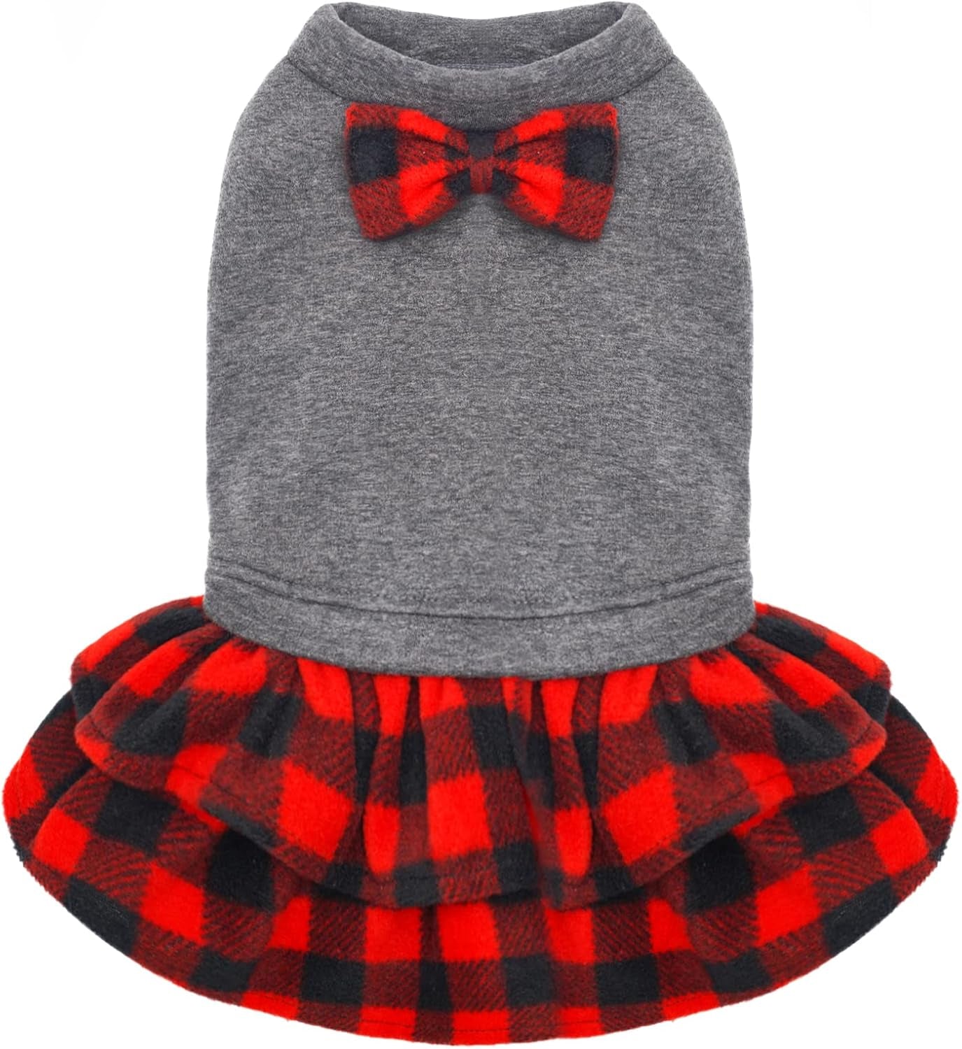 Small Dog Dress for Dogs Flannel Warm Dress Skirt with Bowknot New Year Holiday Thermal Winter Pet Clothes Doggie Dog Apparel Outfit Dresses