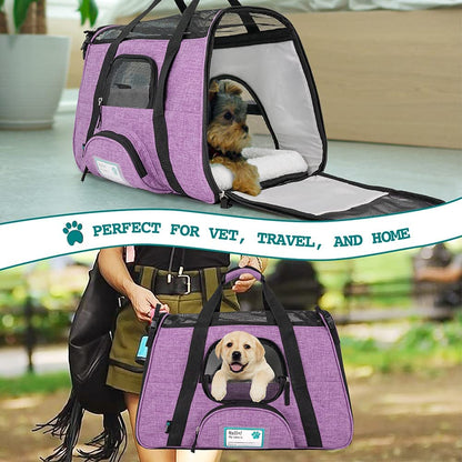 Airline Approved Pet Carrier for Cat, Soft Sided Dog Carrier for Small Dog, Cat Travel Supplies Accessories for Indoor Cat, Ventilated Pet Carrying Bag Medium Kitten Puppy, Large Heather Purple