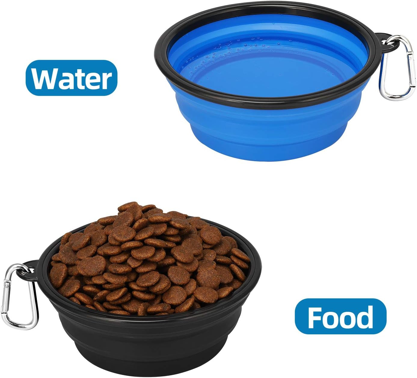 Large Collapsible Dog Bowls 2 Pack, 34Oz Foldable Dog Travel Bowl, Portable Pet Water Food Bowl with Clasp, Pet Cat Feeding Cup Dish for Traveling, Walking, Hiking (Black+Blue)