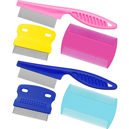 6 Pieces Pet Lice Combs Dog Grooming Flea Cat Tear Stain Comb for Removal Dandruff, Hair Stain, Nit(Pink, Light Blue, Dark Blue, Yellow)