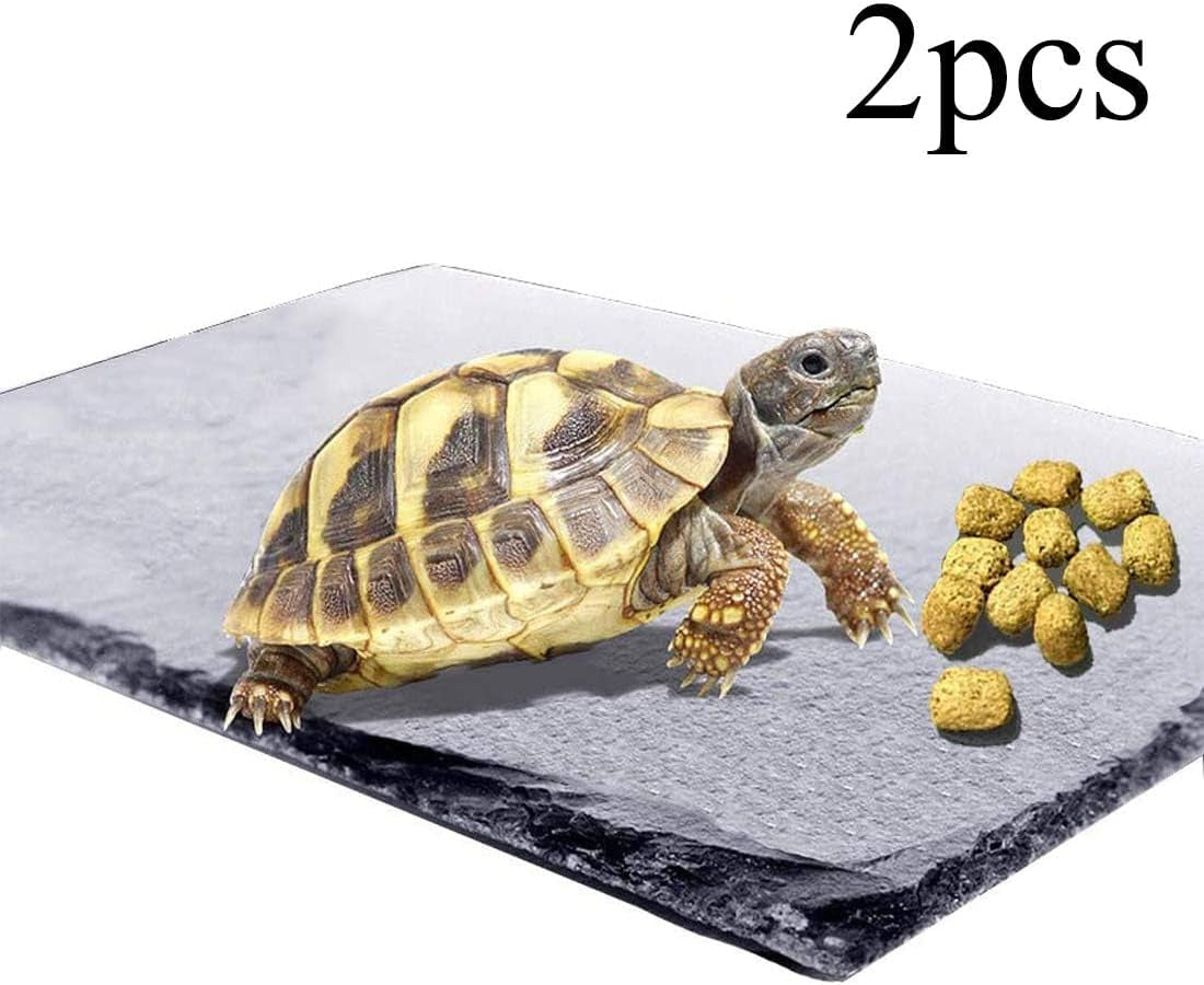 2 Pcs Reptile Basking Platform Tortoise Rock Plate Turtle Bathing Area Feeding Food Dish Resting Terrace（7.9X11.8Inch）