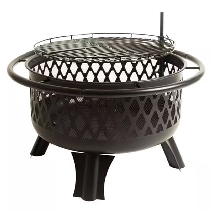 Piedmont 29.6 In. W Black Steel Wood Outdoor Fire Pit with Screen and Poker Included