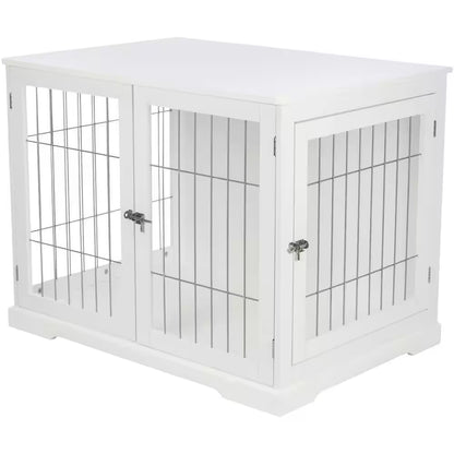 Furniture Style Dog Crate, Indoor Kennel, Pet Home, End Table or Nightstand with 2-Doors, White, Large