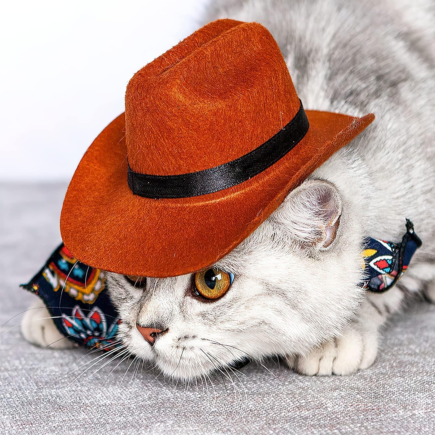 2 Pack Funny Pet Costume Accessories Set, Cat Small Dog Cowboy Hat with Adjustable Elastic Chin Strap and Bandana for Birthday Christmas Halloween Holiday Party Cosplay Daily Wearing