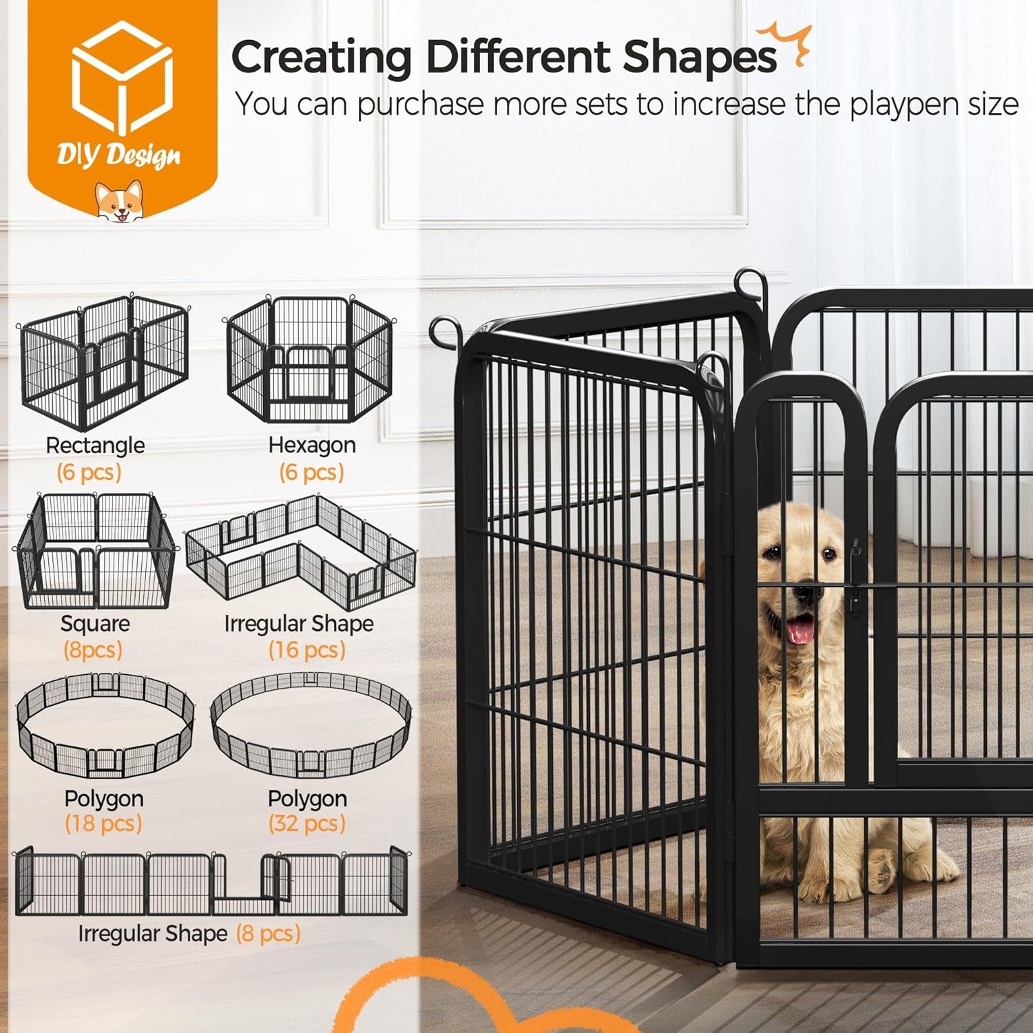 Dog Playpen Outdoor 24 Inch 16 Panels Indoor Dog Fence Metal Dog Pen Heavy Duty Pet Puppy Exercise Pen for RV Camping Garden Yard