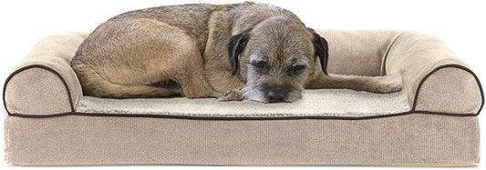 Cooling Gel Dog Bed for Medium/Small Dogs W/ Removable Bolsters & Washable Cover, for Dogs up to 35 Lbs - Sherpa & Chenille Sofa - Cream, Medium