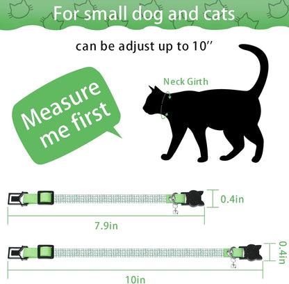 4 Pieces Rhinestones Cat Collars Breakaway Cat Collar with Bell Bling Pet Accessories with Soft Velvet, 4 Colors(Xs,Light Green, Light Blue, Light Purple, Rose Red)