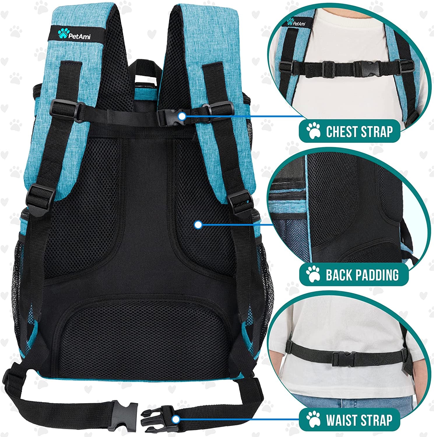 Dog Backpack Carrier, Airline Approved Cat Backpacks for Carrying Small Large Cats, Pet Carrier Back Pack, Ventilated Soft Sided for Travel, Hiking, Camping, Max 18 Lbs, Turquoise