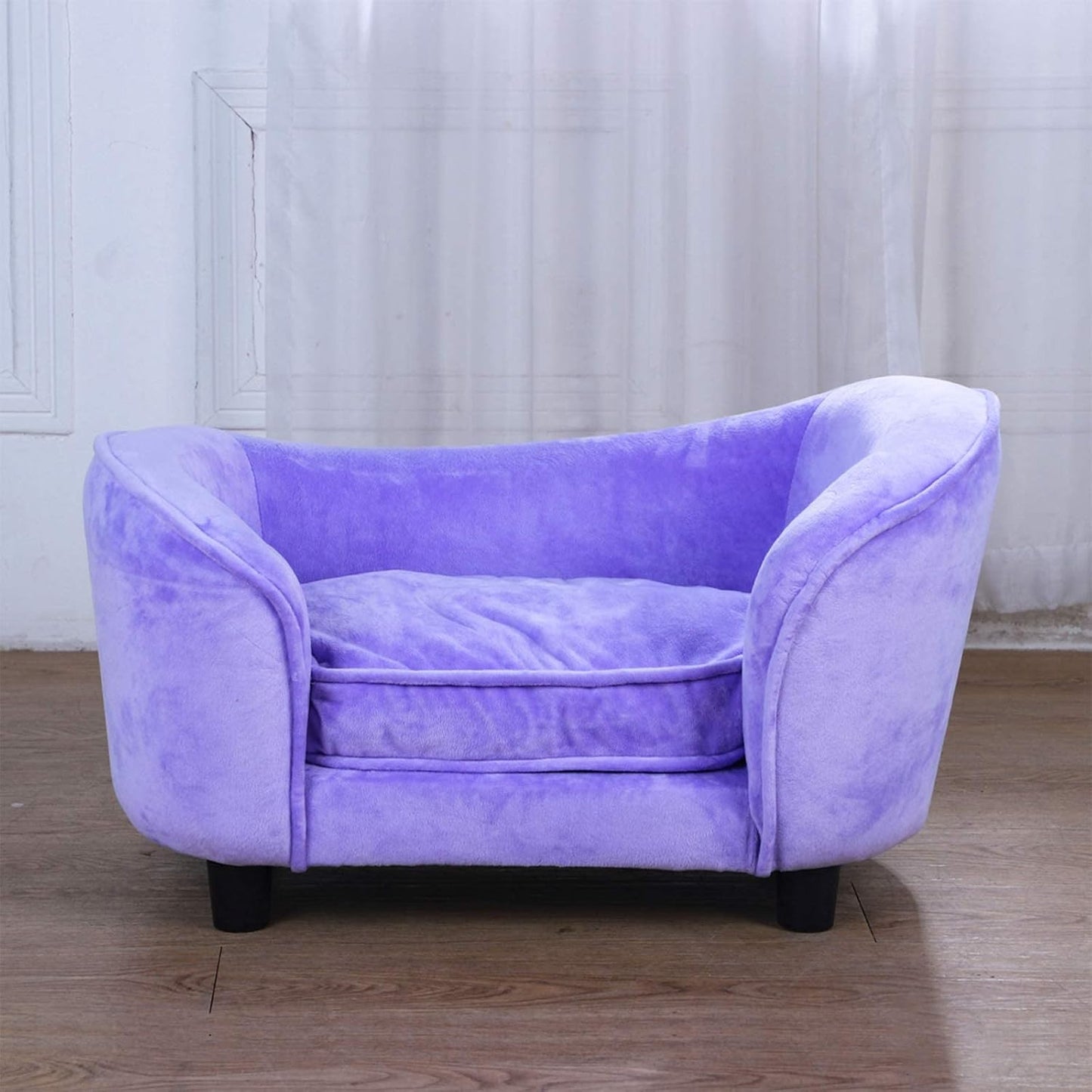 Pet Bed Sofa, Velvet Couch with Removeable Washable Cushion for Small Dog Cat (Purple)