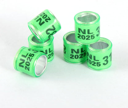 100Pcs Multicolor Aluminium Pigeon Leg Rings Dove Leg Rings Identify Bands Plastic with 2025 NL Training Identify Birds Foot Ring (Green)