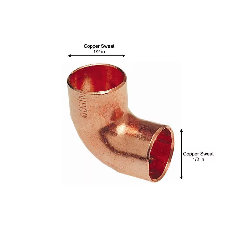 1/2 In. Copper Pressure 90-Degree Cup X Cup Elbow Fitting