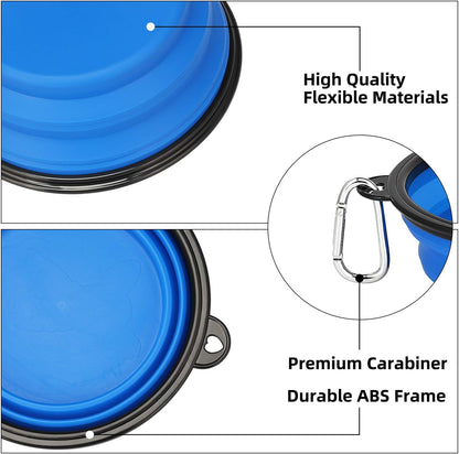 Large Collapsible Dog Bowls 2 Pack, 34Oz Foldable Dog Travel Bowl, Portable Pet Water Food Bowl with Clasp, Pet Cat Feeding Cup Dish for Traveling, Walking, Hiking (Black+Blue)
