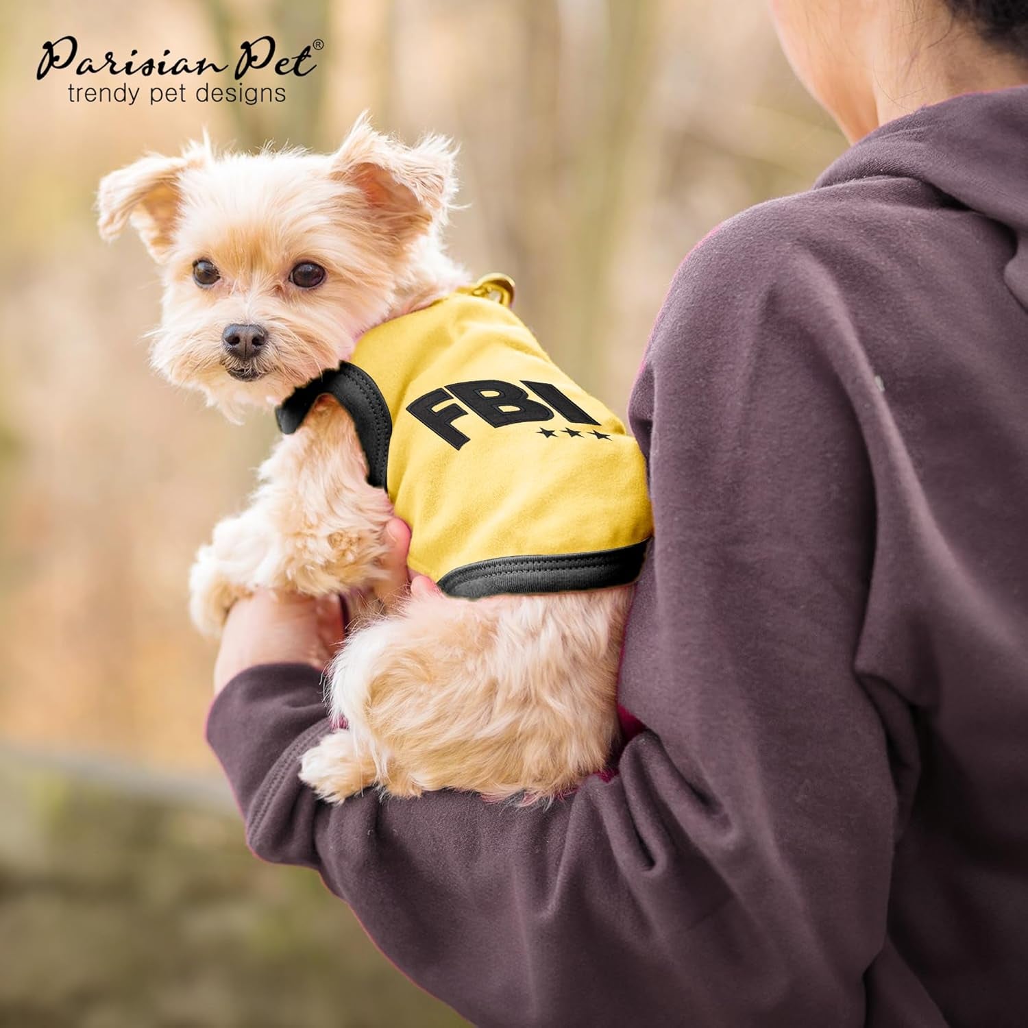 Dog T-Shirt - Embroidered FBI Tank Top - 100% Cotton, Breathable Dog Clothes - Sleeveless Pet Vest - Machine Washable Yellow Tee Shirts for Medium Dogs - M