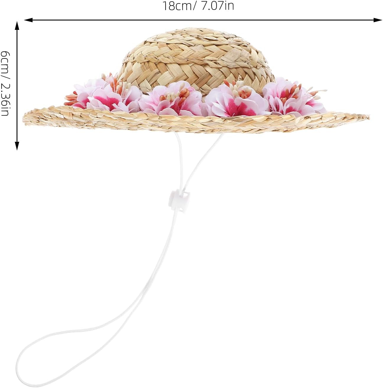 Dog Straw Hats with Floral-Pet Sombrero Adjustable Hawaii Garden Sun Bucket Cap for Small Dogs Puppy Cats-Size L
