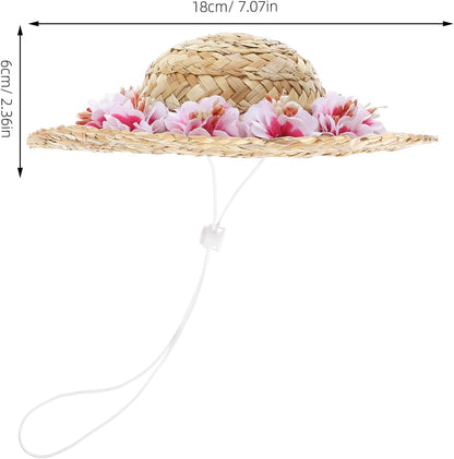 Dog Straw Hats with Floral-Pet Sombrero Adjustable Hawaii Garden Sun Bucket Cap for Small Dogs Puppy Cats-Size L
