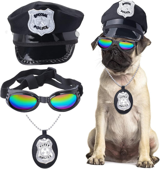 Pet Police Costume Accessory Set Dog Cat Police Hat Badge Sunglasses Pet Police Dress up Kit for Halloween Christmas Cosplay Role Play Fancy Dress (Set-B)