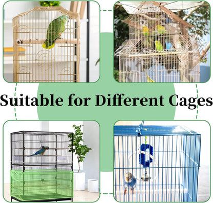 2Pcs Large Bird Cage Cover, Bird Cage Seed Catcher, Adjustable Soft Airy Nylon Mesh Net, Birdcage Cover Skirt Seed Guard for Parrot Parakeet Macaw African round Square Cages (Blue + Green)