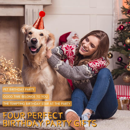 4 Pieces Dog Birthday Hat for Pets Christmas Party Decoration Accessories Pet Headband Hats Charms Grooming Accessories (Red, Blue, Gold, Pink) Classic Style