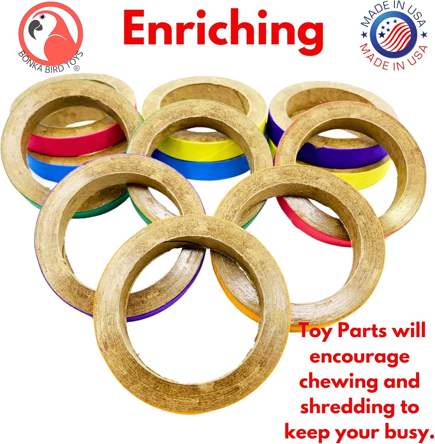 2113 Pk12 Chew Bagels, 12-Pack, 2.75" Diameter, Colorful Compressed Cardboard Rings for Chewing, Foraging, and Cage Enrichment, Safe for Parrots, Parakeets, Cockatiels, and Conures