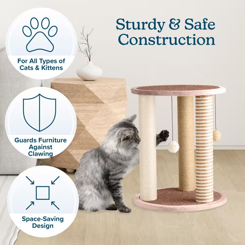 Tan and Cream 3 Pole Cat Scratching Post with Perch